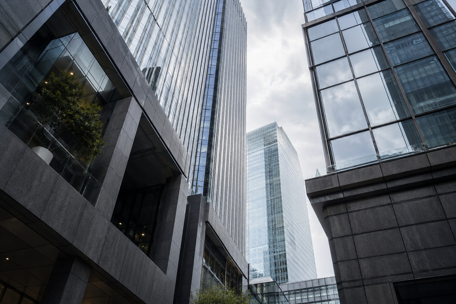 Modern office lobby and entrance in a business district