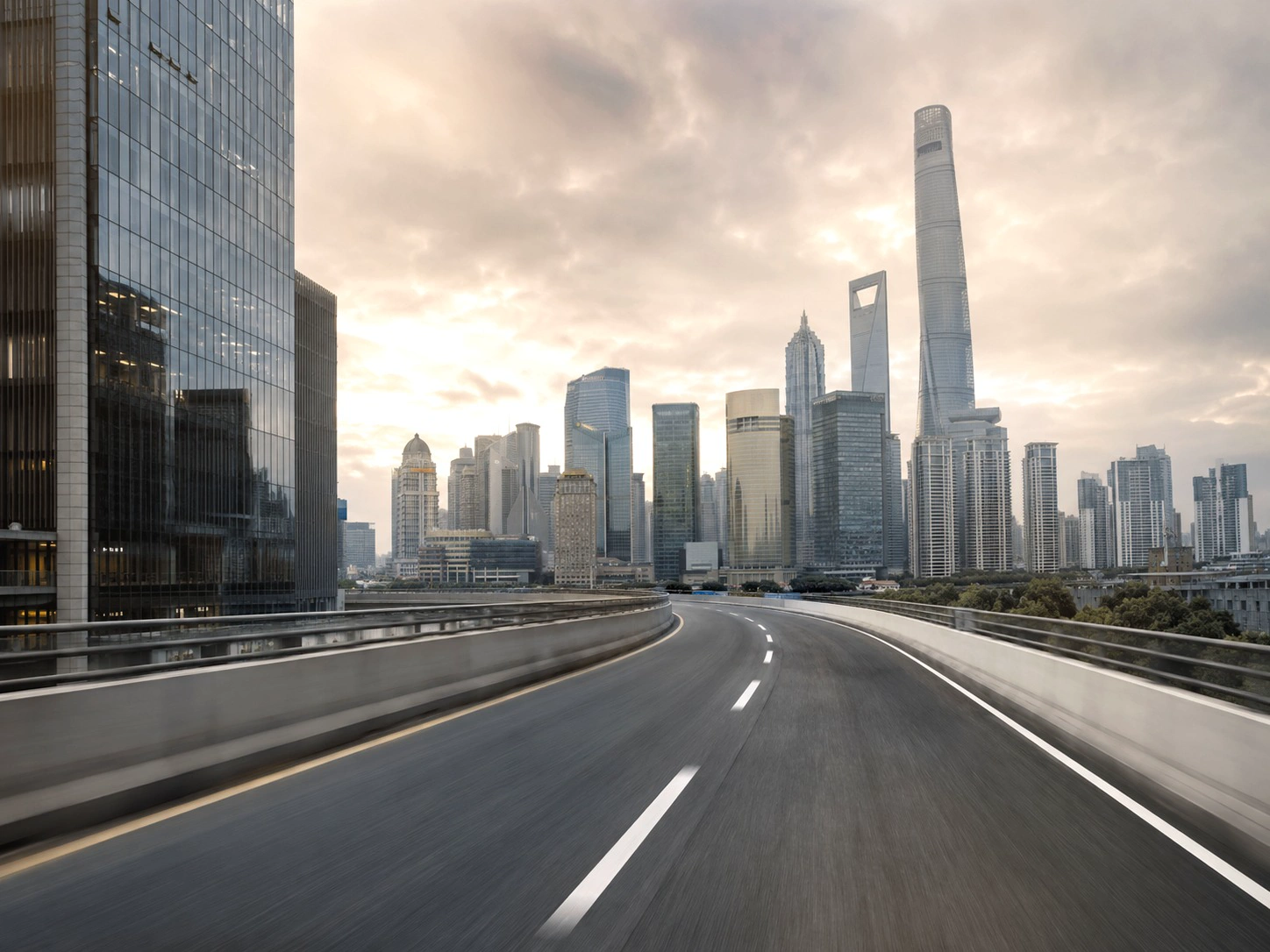 Road leading into a modern China skyline